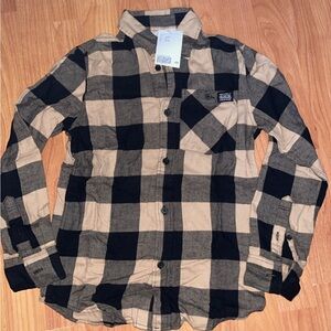 H&M Black and Tan Plaid Button Down Shirt
